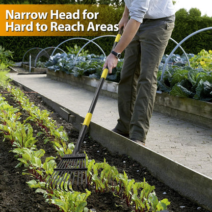 Rake for Leaves, Leaf Garden Rake, Yard Rakes for Lawns Heavy Duty, Metal Tools with 9" Small Narrow Rake Head, 37”-79” Adjustable Long Handle, 11 Steel Tines, Quick Clean up Rake for Shrub, Camping