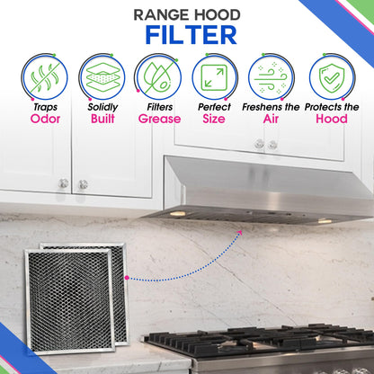 Stove Hood Vent Filter 10.5" x 8.8" 41F 97007696 Fit's Nutone & Broan Range Hood Filter Replacement for Ductless Exhaust Fan - Mesh Screen Filters Grease & Carbon Freshens Kitchen Oven Air (2-Pack)