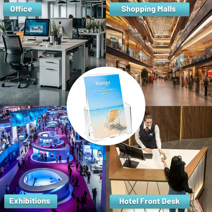 Acrylic Brochure Holder 8.5 x 5.5 Inches, 4-Pack Clear Plastic Display Stand for Half-Fold Flyers, Pamphlets, Menus, Trifold Literature, Wall Mount or Countertop Use