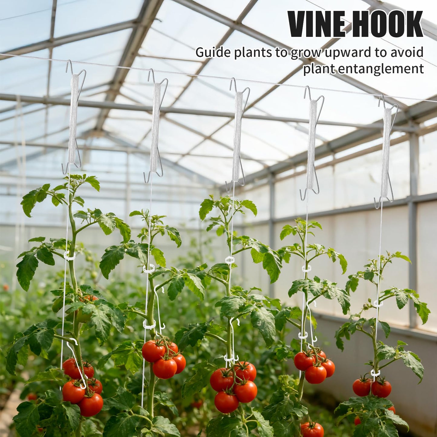 30pcs Tomato Hooks with String, 60pcs Tomato Plant Support Clips, 100 Pcs J-Hook, Tomato Holder Hooks with 33.3ft Tomato Twine for Climbing Plants Tomato Cucumber Cherry Vegetable