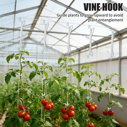 30pcs Tomato Hooks with String, 60pcs Tomato Plant Support Clips, 100 Pcs J-Hook, Tomato Holder Hooks with 33.3ft Tomato Twine for Climbing Plants Tomato Cucumber Cherry Vegetable