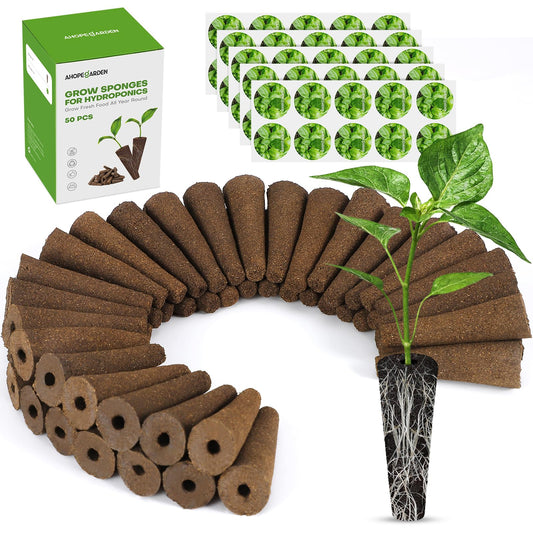 100 Pcs Seed Pod Kit for Aerogarden - Highly Breathable Hydroponics Replacement Pods Compatible with Most Indoor Hydroponic Systems - 50 Grow Sponges & 50 Pod Labels，Ahopegarden