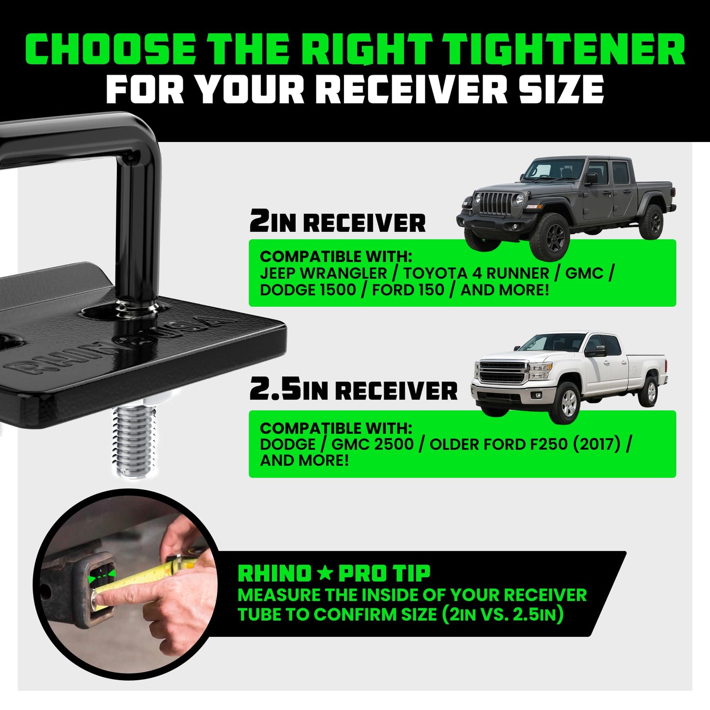 Rhino USA Hitch Tightener Anti Rattle Clamp (for 2 inch Hitches) Heavy Duty Steel Trailer Hitch Stabilizer - Weatherproof Protective Anti-Rust Silencer for Bike Rack, Hitch Receiver & More!