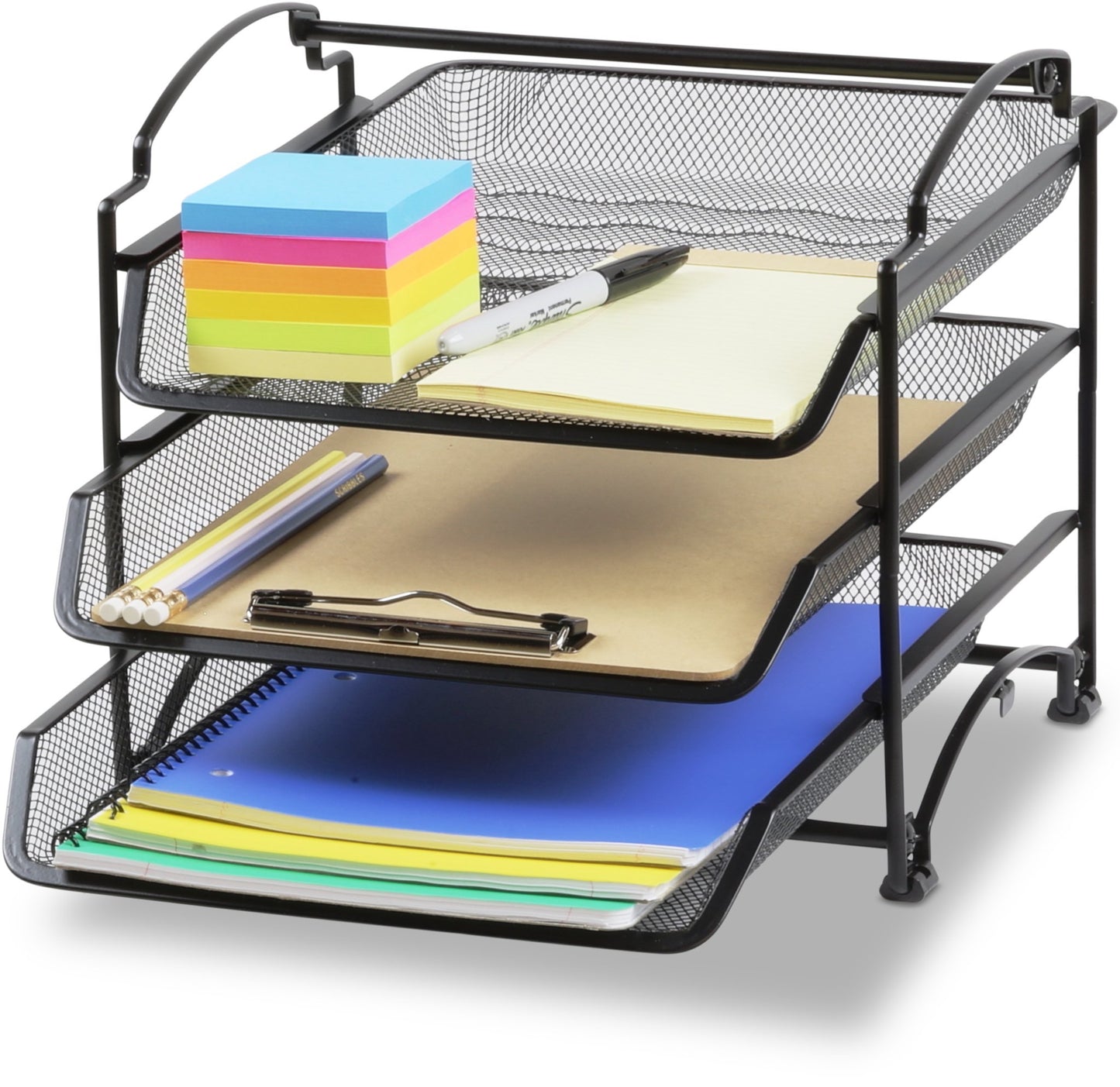 Simple Houseware 3 Tier Stackable and Sliding Document Letter Tray Organizer, Black