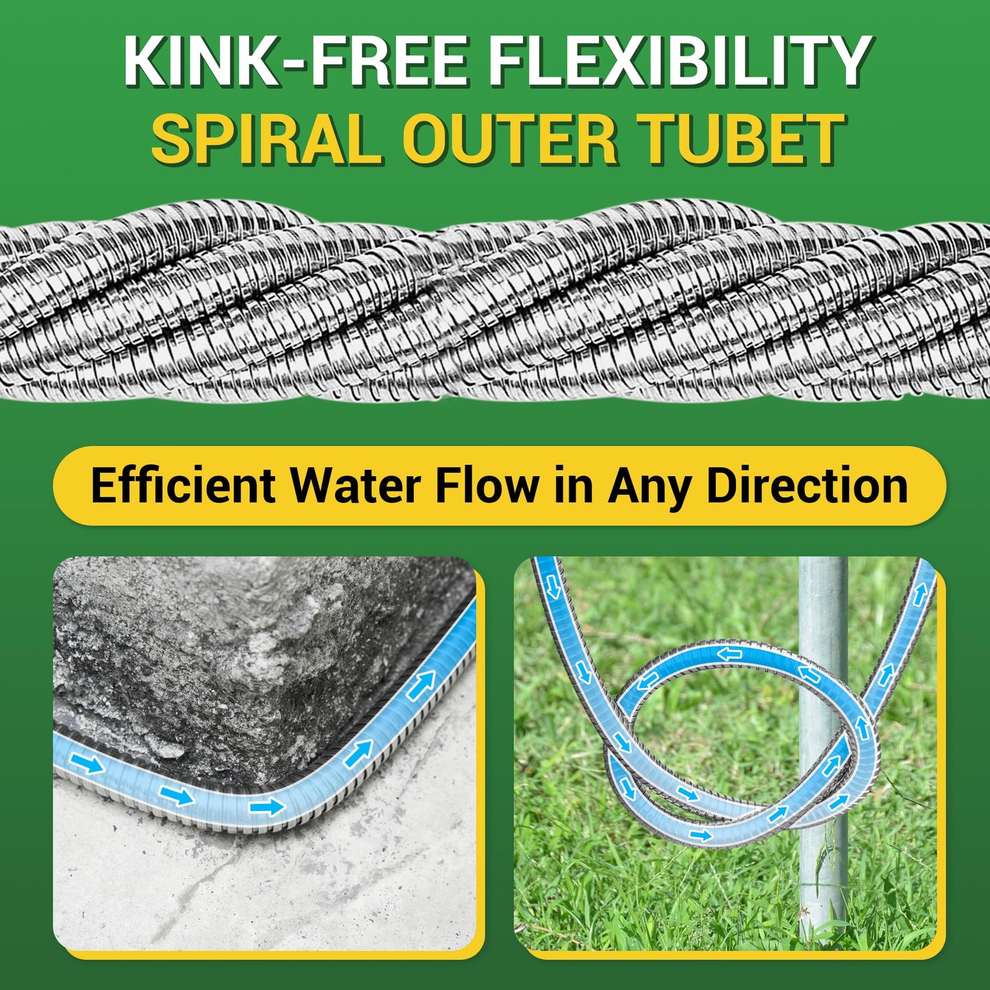360 GADGET Garden Hose - Short Water Leader Metal Hose 10 FT with Female to Female Fitting, Flexible, Heavy Duty Hose Extension for Outdoor Hose Reel/Dehumidifier/RV、304 Stainless Steel