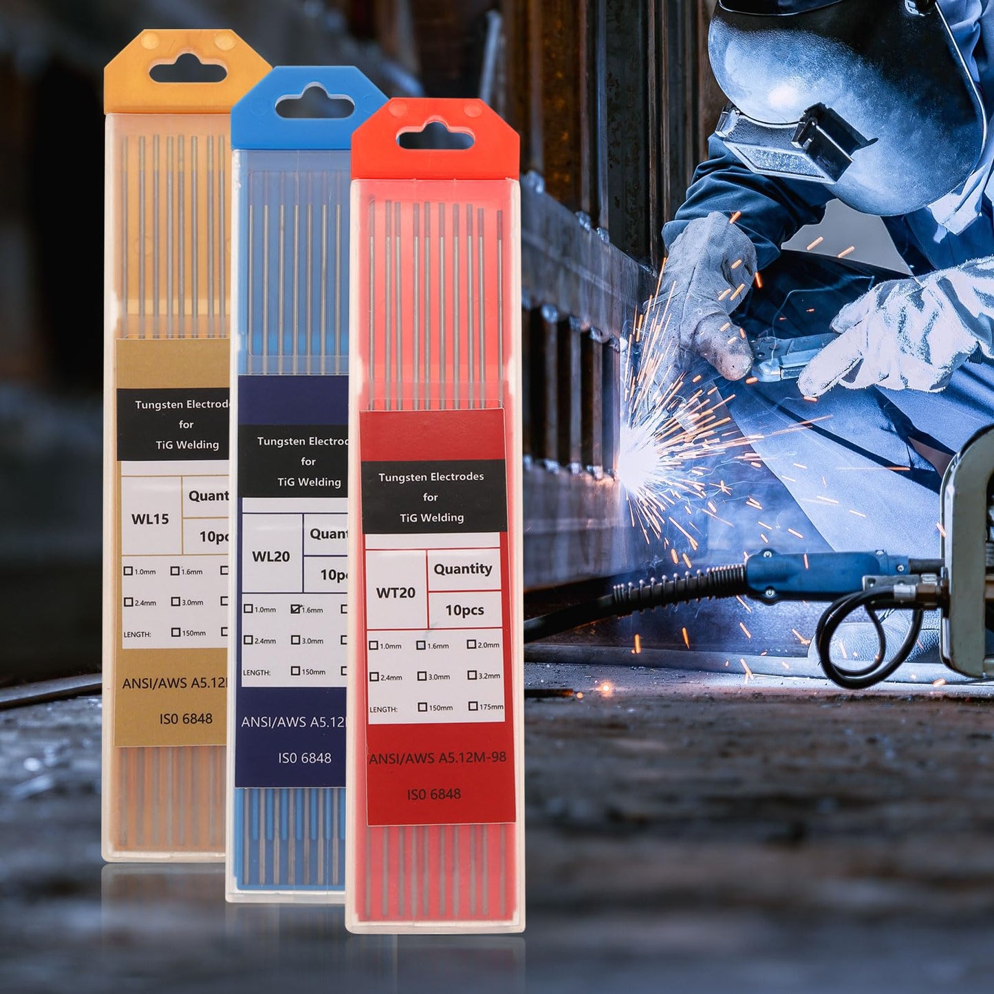 HARFINGTON 10pcs TIG Welding Tungsten Electrodes 1/16" x 7" Mixed for Stainless Steel Welding, Aluminum Magnesium Alloy Welding Aerospace Automobile Manufacturing, Purple