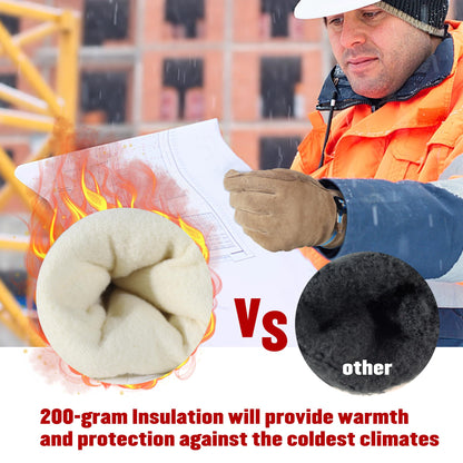 HANDLANDY Winter Work Gloves for Men Women, Water Repellent Cold Weather Insulated Genuine Leather Work Gloves (Coffee, Medium)