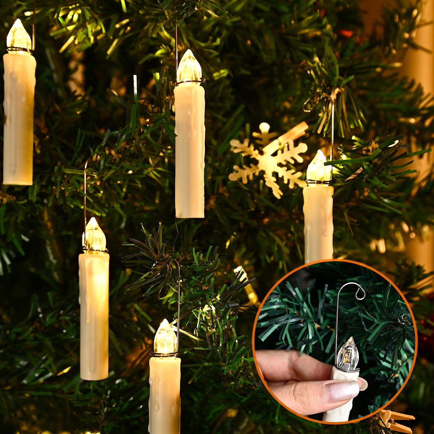 cimetech LED Flameless Candles, Battery Operated Candle Lights with Remote Control Timer, Floating Candles with Brightness Function and Clip Base, for Christmas Tree Home Table Decor (12 Packs)