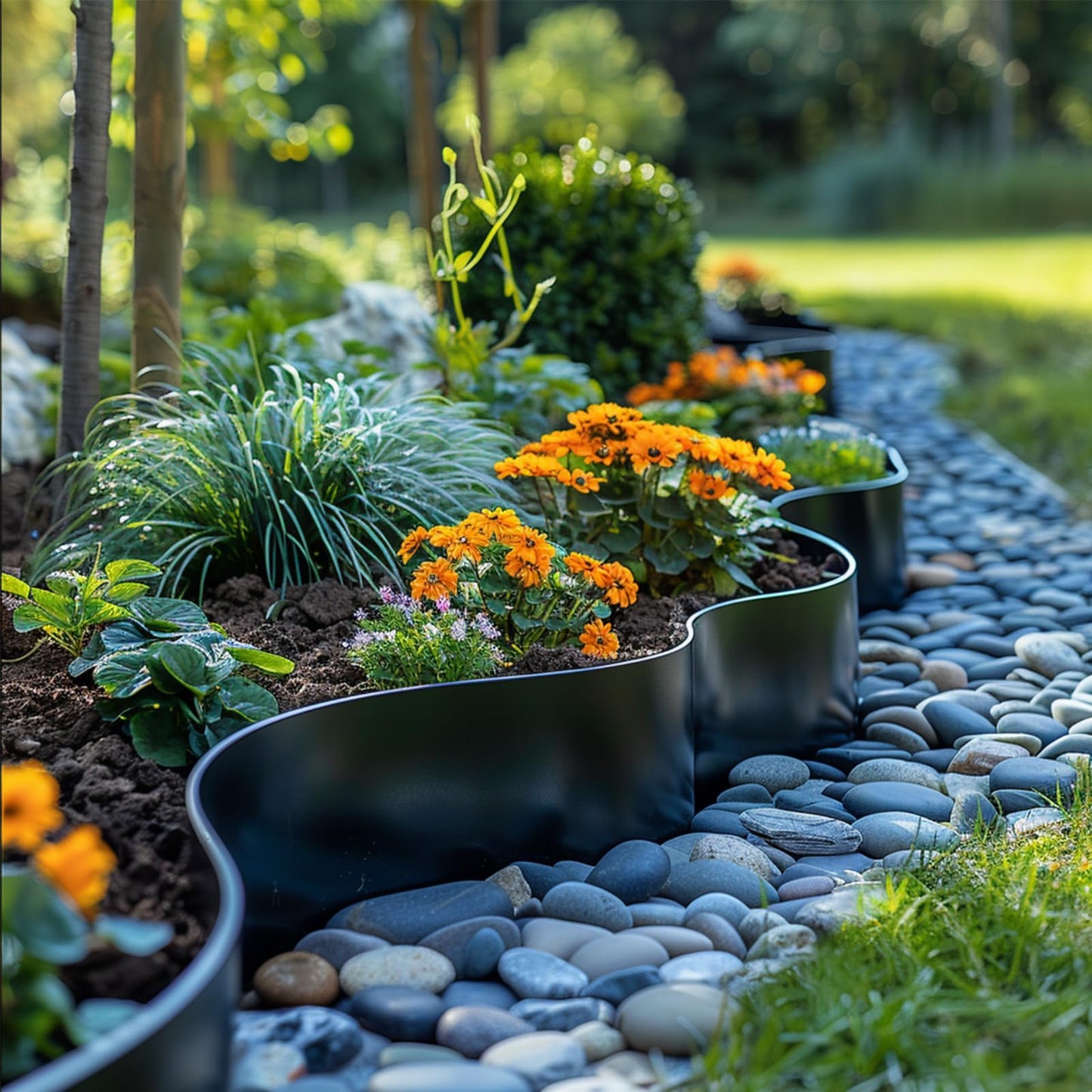 Pruite 33FT Flexible Landscape Edging Kit (2IN Tall) - Black Plastic Garden Borders with 40 Spikes, Lawn Edging for Yard Flowerbeds, Grass & Landscaping
