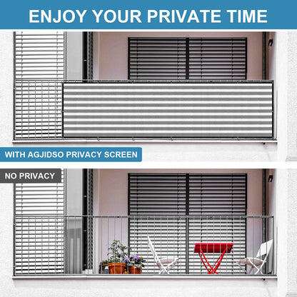 AGJIDSO Balcony Privacy Screen 3.0ft x 20ft, Heavy Duty UV Protection Heat Resistant, Outdoor Privacy Screen with 24 pcs Cable Ties and Rope for Home, Balcony, Garden Patio, Grey White