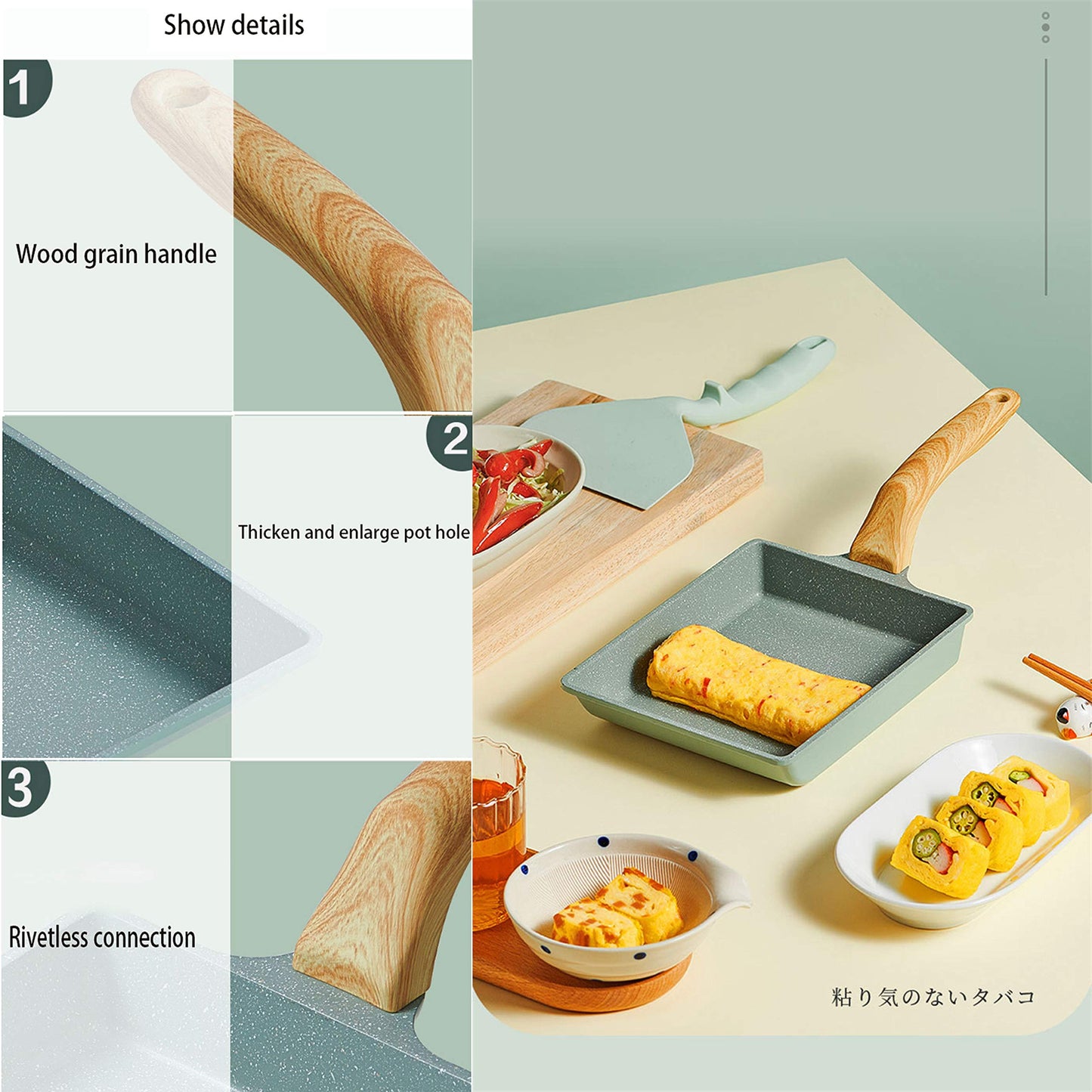 (Tamagoyaki pan) - Japanese Omelette Pan Nonstick Tamagoyaki Egg Pan/Retangle Small Frying Pan/with Silicone Spatula & Brush/Non-Stick Coating (PFOA Free)