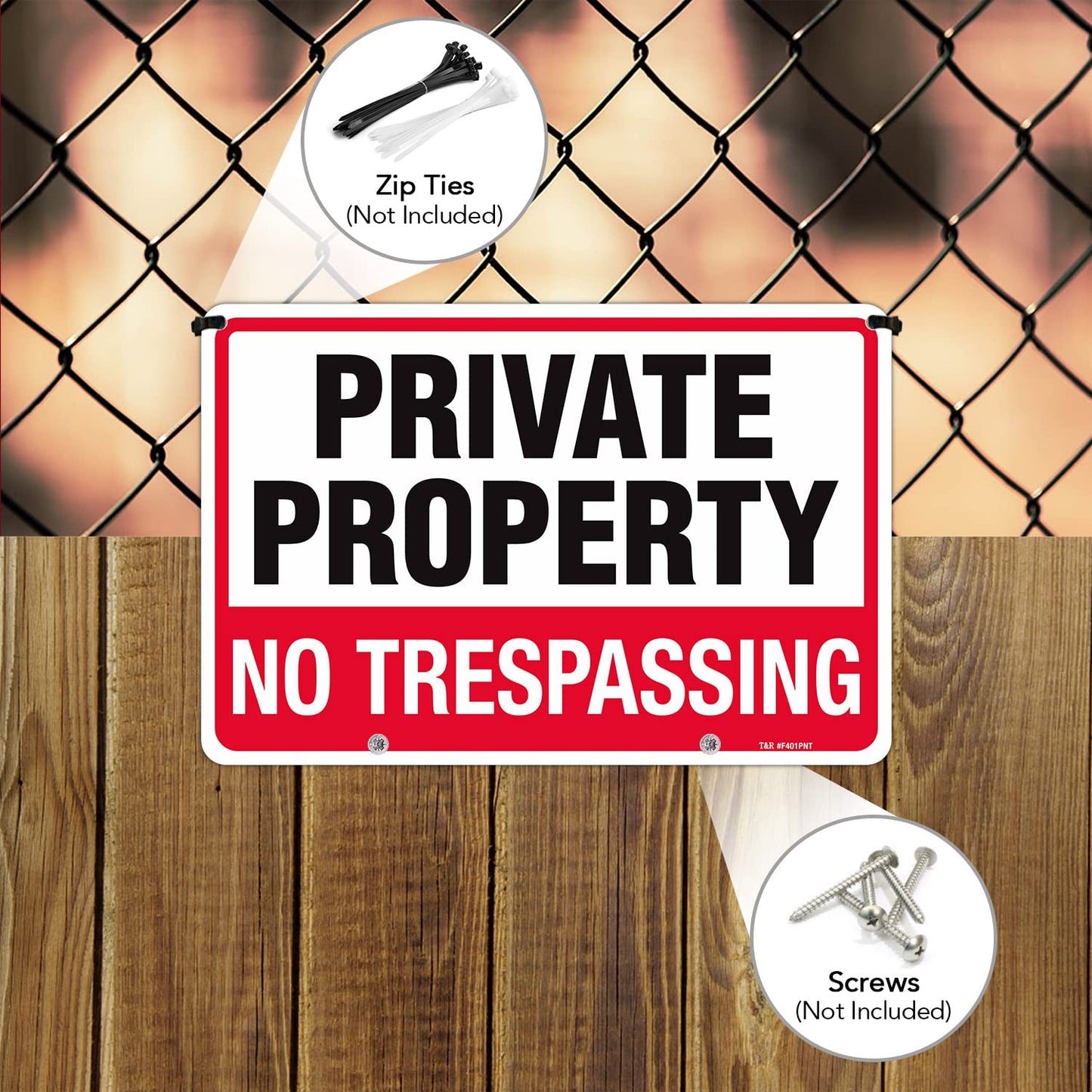 T&R No Trespassing Sign Private Property Sign with H Stake for Outside,3 Pack,12"x8" .040 Rust Free Heavy Aluminum, Waterproof,Includes Matching Screws & Wrench, Easy to Mount