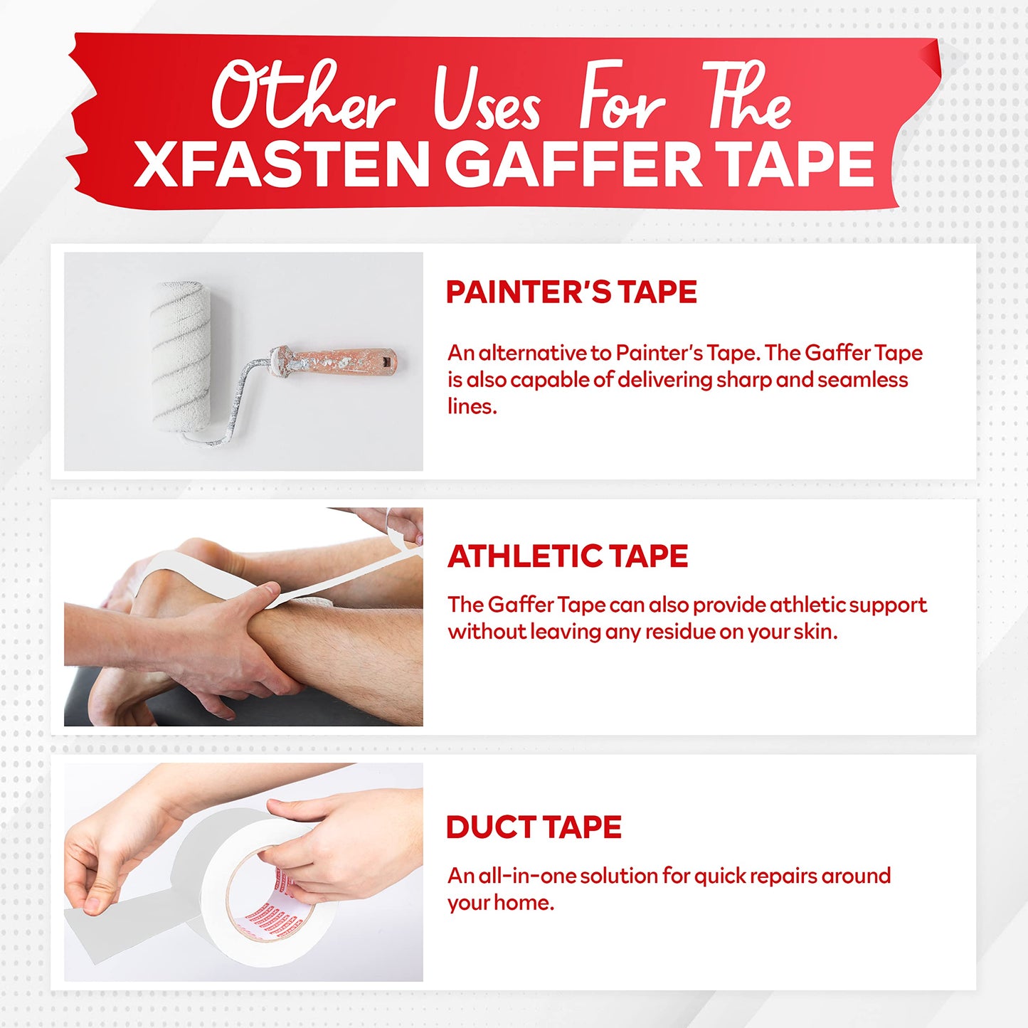 XFasten White Gaffers Tape 3 Inch X 30 Yards, Multipurpose, No Residue Gaffing Tape, White Gaff Tape Non-Reflective Matte Finish for Filming, Indoor, Outdoor Locations, Pro Gaff White Tape for Walls