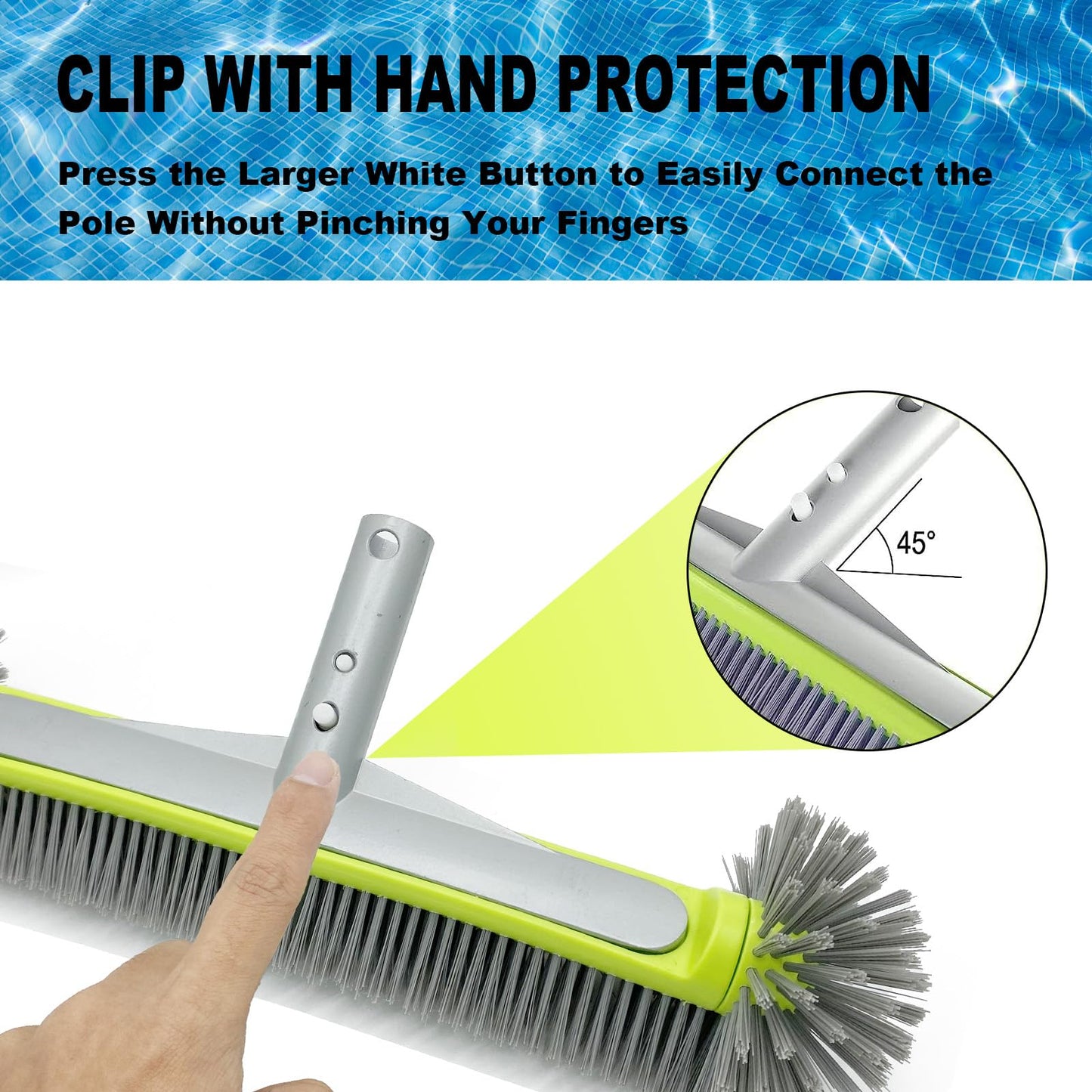 Pool Brush with Round-End Brush Head, 7 Rows 17.5-inch Pool Brush Head for Inground Pool/Above Ground Pool(Green)