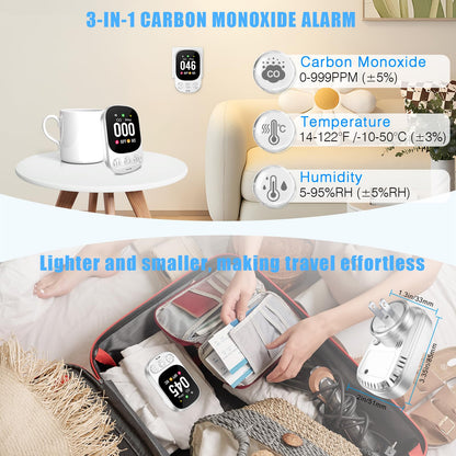 YOJOCK Carbon Monoxide Detector Plug in Wall, 3-in-1 CO Detector with Temperature & Humidity Reference Display, Compact Monitor for Home, RV & Travel