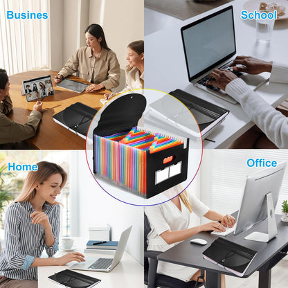 37 Pockets Expanding File Folders with Blank Labels, Expandable Accordian File Organizer with Cover, Desktop Accordion Folders Letter A4 Paper Document Storage Organizer for School Home Office