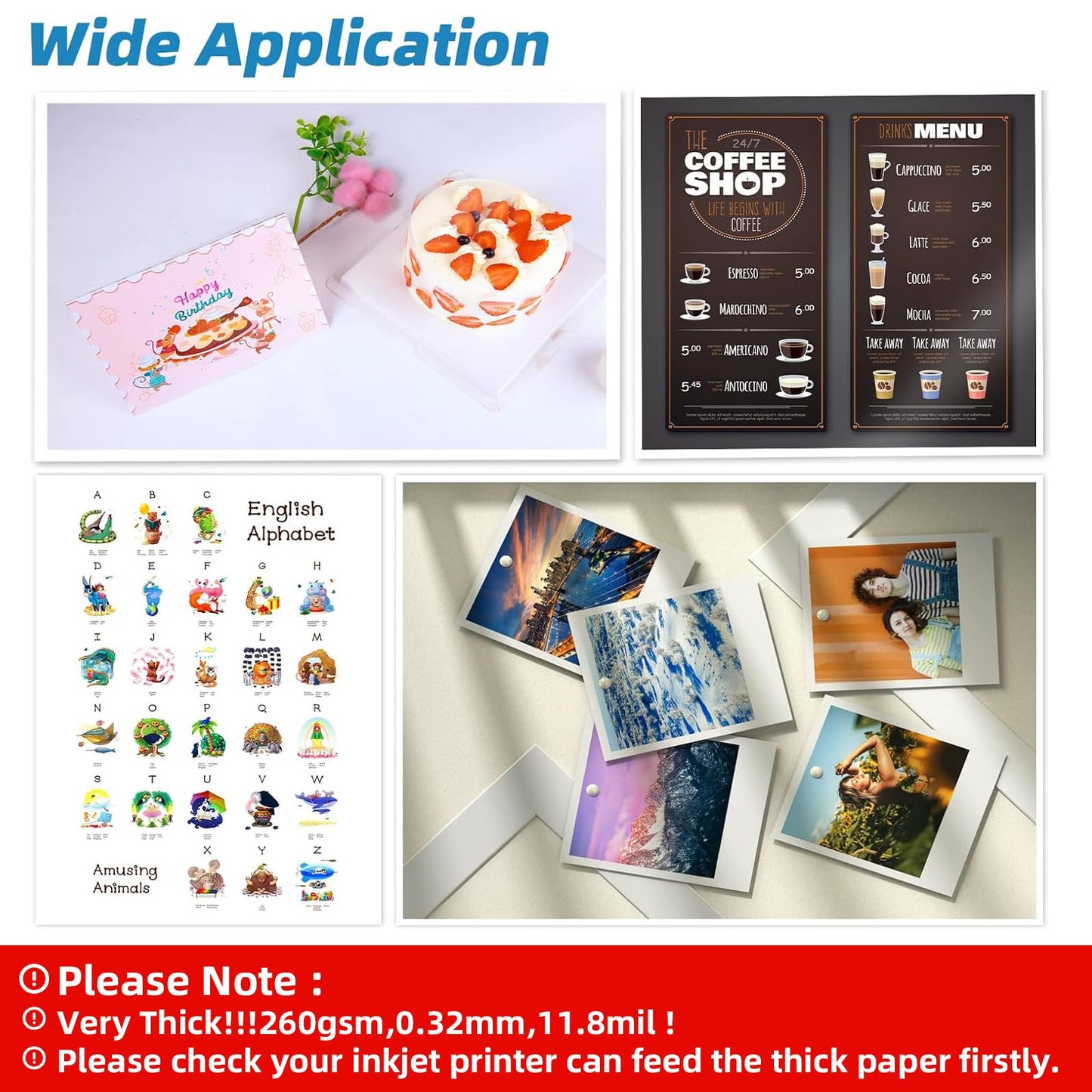 Uinkit Thick Photo Paper Glossy Double Sided 100 Sheets 8.5x11 Heavyweight 68lb 260gsm Inkjet Both Sides Printable 11.8mil A4 Letter size Flyer Bulk Pack 8.5 x 11 Card paper postcard postal A189