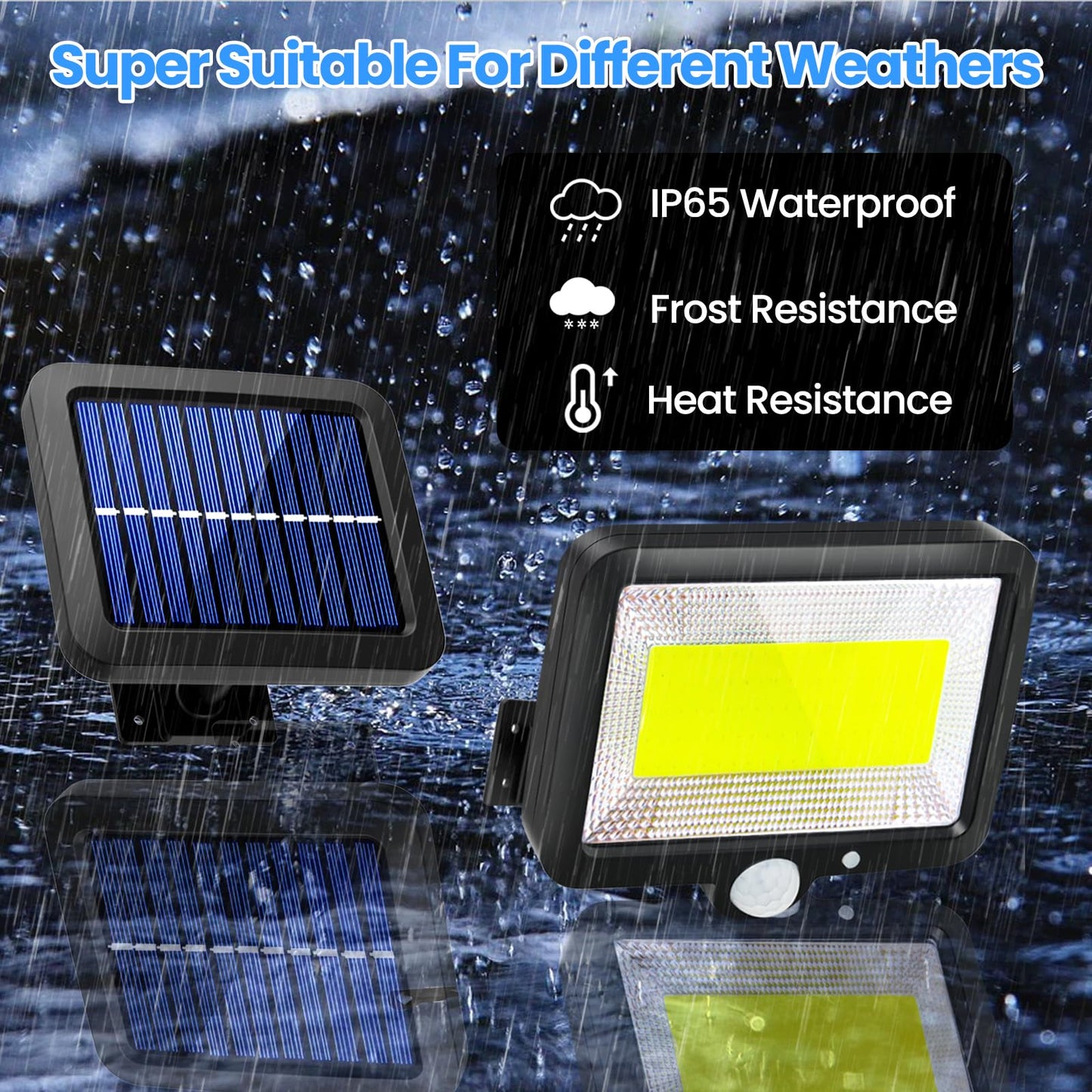 Solar Lights Outdoor Waterproof 2 Packs Motion Sensor Outdoor Lights with 3 Lighting Mode LED Solar Flood Lights Solar Motion Light Security Lights Wall Lights with Cable for Garden Yard Garage