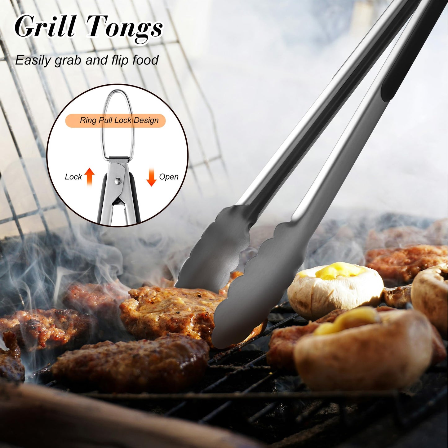 BBQ Accessories Grill Tools, Heavy Duty Grilling Accessories Barbecue Accessories Stainless Steel Grill Accessories with Spatula,Fork,Tongs,Brush and Gift-Box for Outdoor Grill, Home Grill (4PCS)
