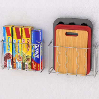 Simple Houseware 2-Pack Over the Door Cabinet Organizer, Wall Mount Wire Basket Rack for Foil, Plastic Wrap, Cutting Boards, and Cupboard Storage, Silver