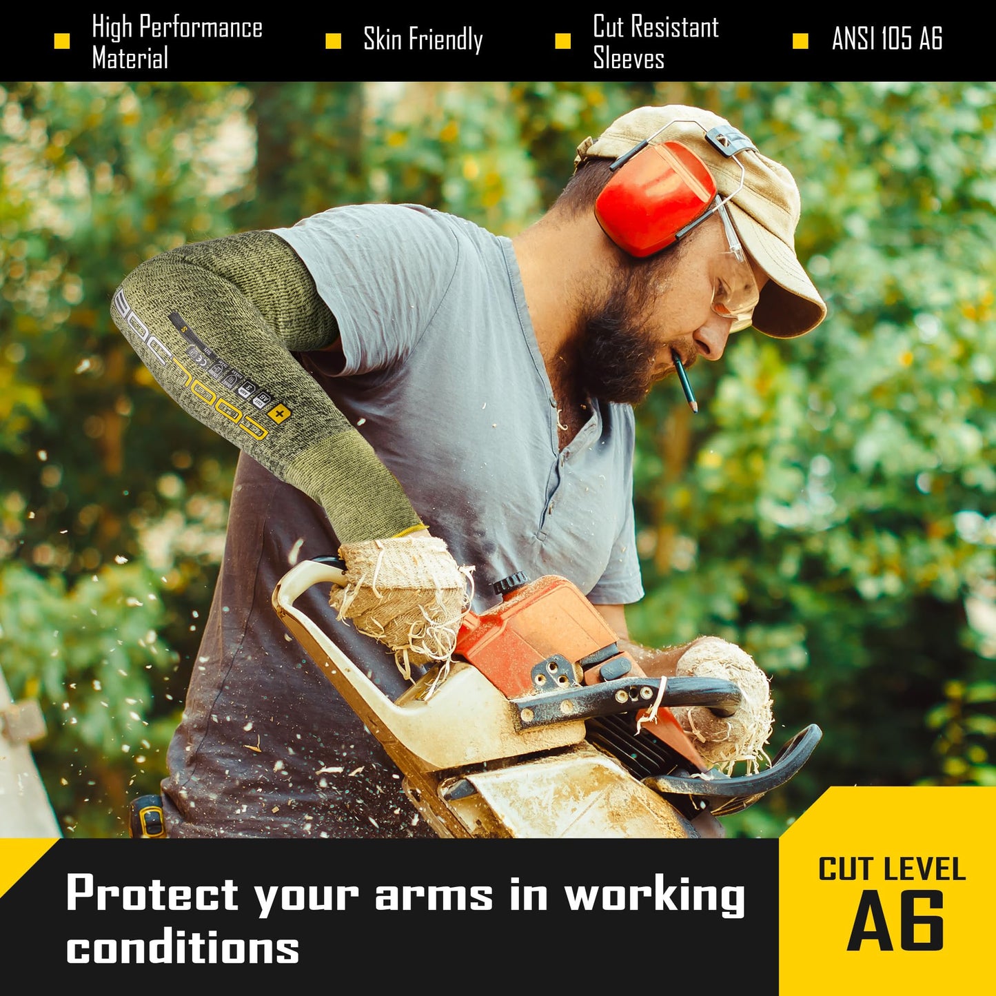 COOLJOB A6 Cut Resistant Sleeves for Gardening Pruning Fishing, 18” Arm Protection for Gardener Farmer, UPF 50+ Sun Protector Large Size