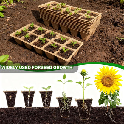 400 Cells Seed Starter Tray 40 Pack, Peat Pot Organic Biodegradable Seedling Pots Germination Trays with 100 Plant Labels for Vegetable Flower, Herbs, Indoor Outdoor Garden