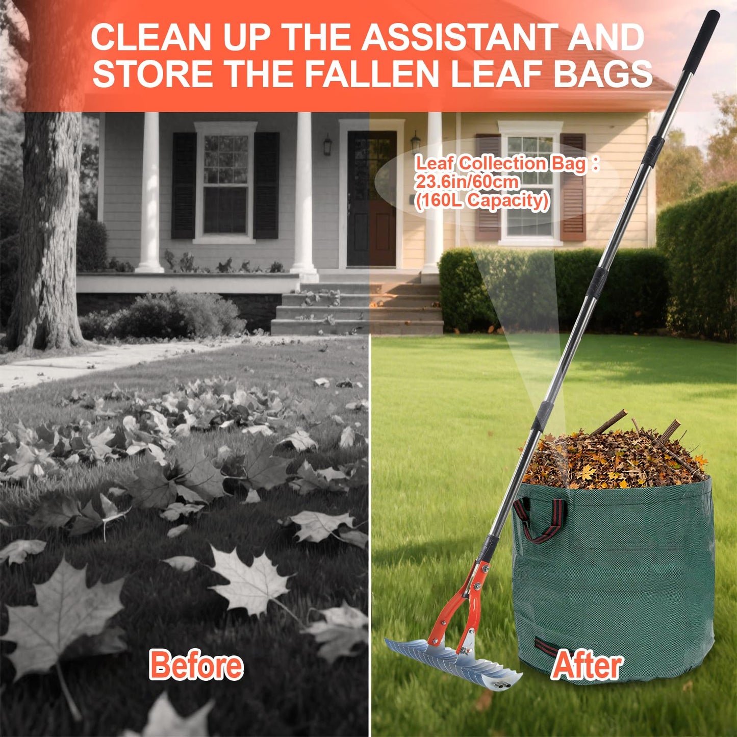 Thatch Rake for Lawns 15-Inch Lawn Dethatcher Rake with Adjustable Handle Heavy Heavy Duty with 5FT Handle, 70’’ for Leaves, Dethatching, Soil Turning, Gloves, Storage Bag