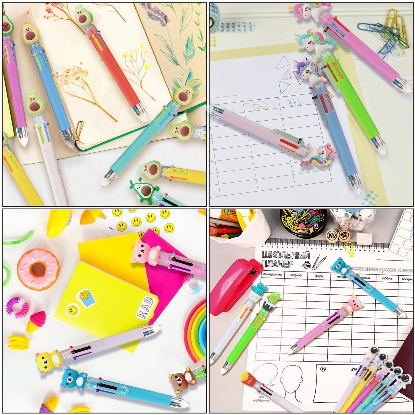 Altdeovk 24 Pack Multicolor Pen in One, 6 In 1 Pens Sets, Push Multi Colour Ballpoint Pen for Birthday, Party Favors, Office,School Student Gifts, Prizes