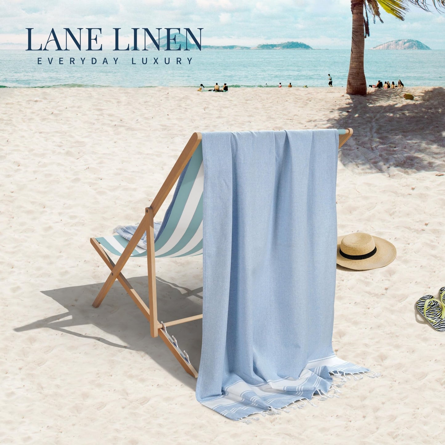 Lane Linen Beach Towel 4 Pack, Oversized Beach Towels for Adults, Lightweight Travel Beach Towels, Pre-Washed for Soft Hand Feel, Quick Dry Beach Towels, 39"x71" - Sky Blue