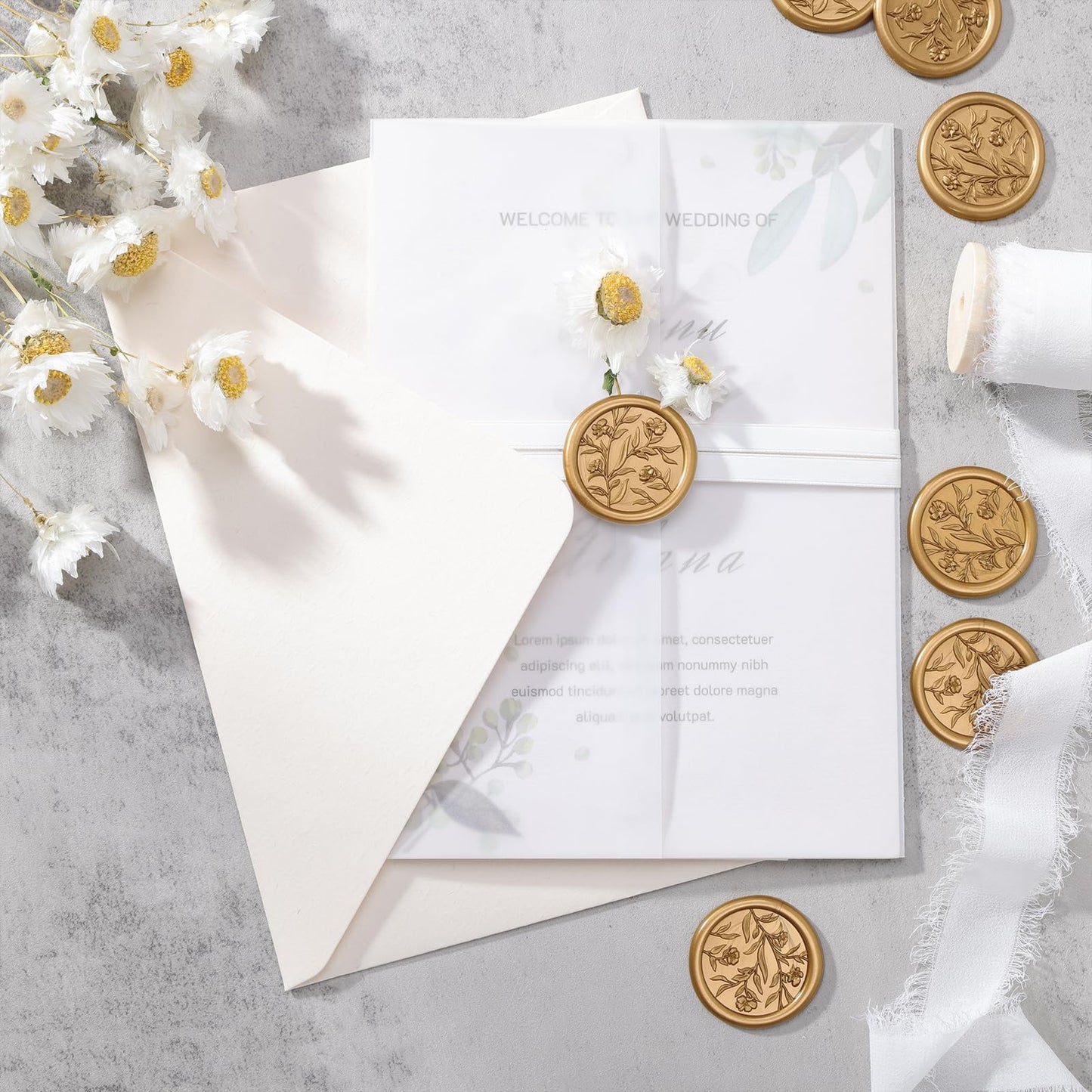UNIQOOO Wax Seal Stickers - 3D Flower Wedding Invitation Envelope Seal Sticker, 50 Pcs Self- Adhesive Stickers, Perfect for Invitation, Christmas, Gift Wrapping (Anti Gold)