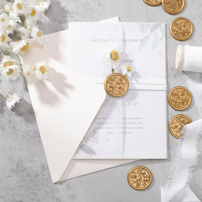 UNIQOOO Wax Seal Stickers - 3D Flower Wedding Invitation Envelope Seal Sticker, 50 Pcs Self- Adhesive Stickers, Perfect for Invitation, Christmas, Gift Wrapping (Anti Gold)