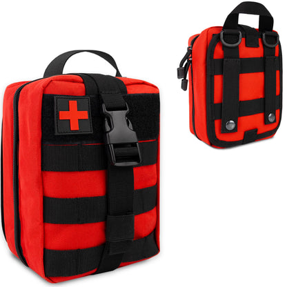 72HRS Medical Molle Pouch Tactical - 1000D Nylon First Aid Pouch, Big Capacity Utility Pouch, Heavy Duty for Home & Outdoor (Bag Only) (Red)
