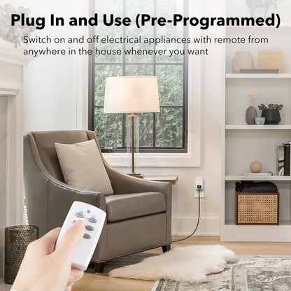 BN-LINK Mini Wireless Remote Control Outlet Switch Power Plug in for Household Appliances, Wireless Remote Light Switch, LED Light Bulbs, White (1 Remote + 3 Outlet) 1250W/10A