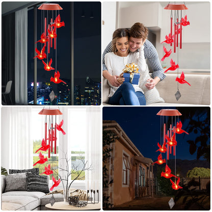 Cardinal Solar Wind Chimes,Red Bird Chimes for Outside Garden Decor, Garden Gifts Women Birthday/Thanksgiving/Christmas, for Mom Grandma
