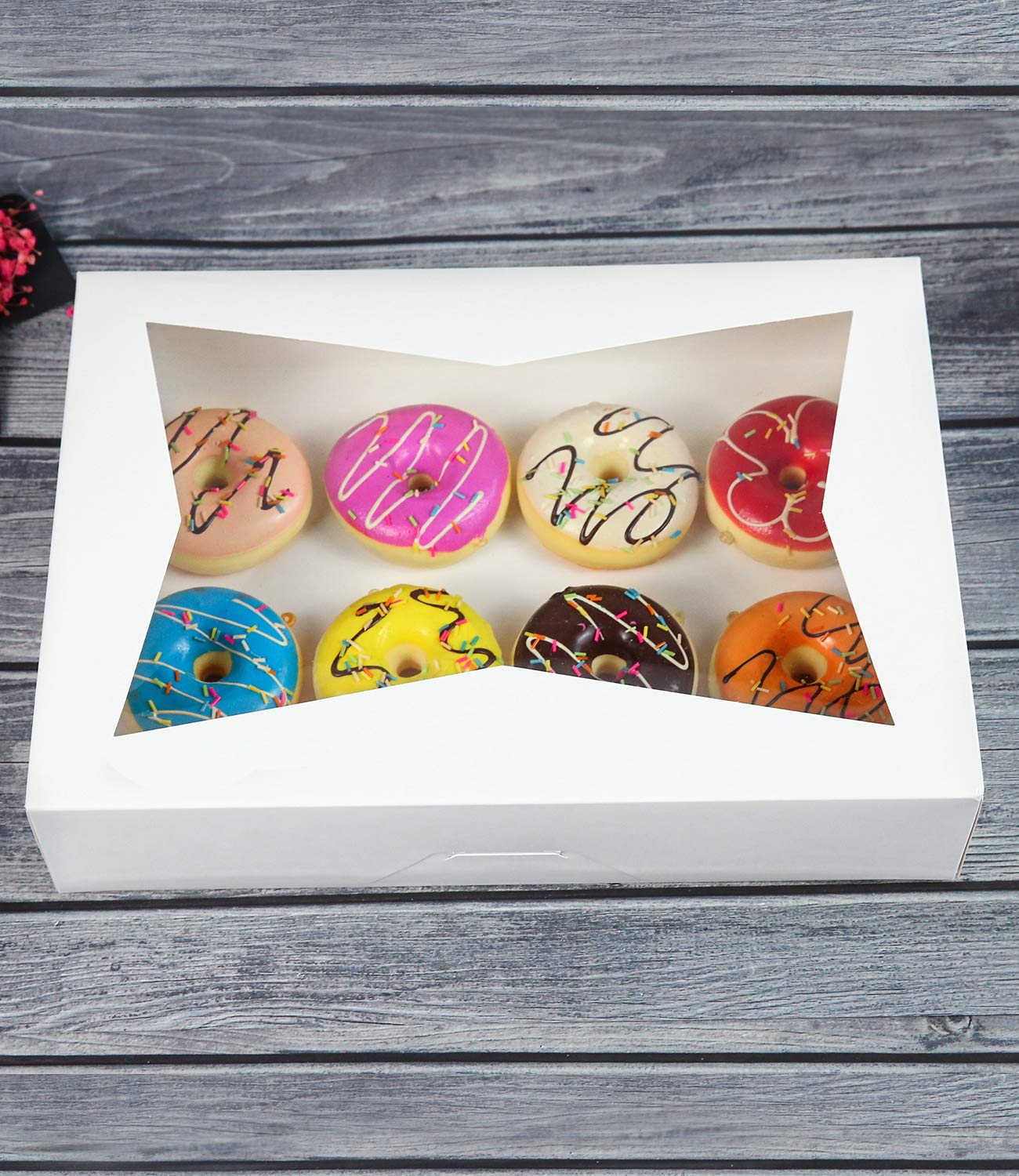 15-Pack Cookie Pastry Boxes 14 x10 x 3inch,White Large Bakery Box Container with PVC Windows for Pie and Donut Box Paperboard Lock Corner,Pack of 15
