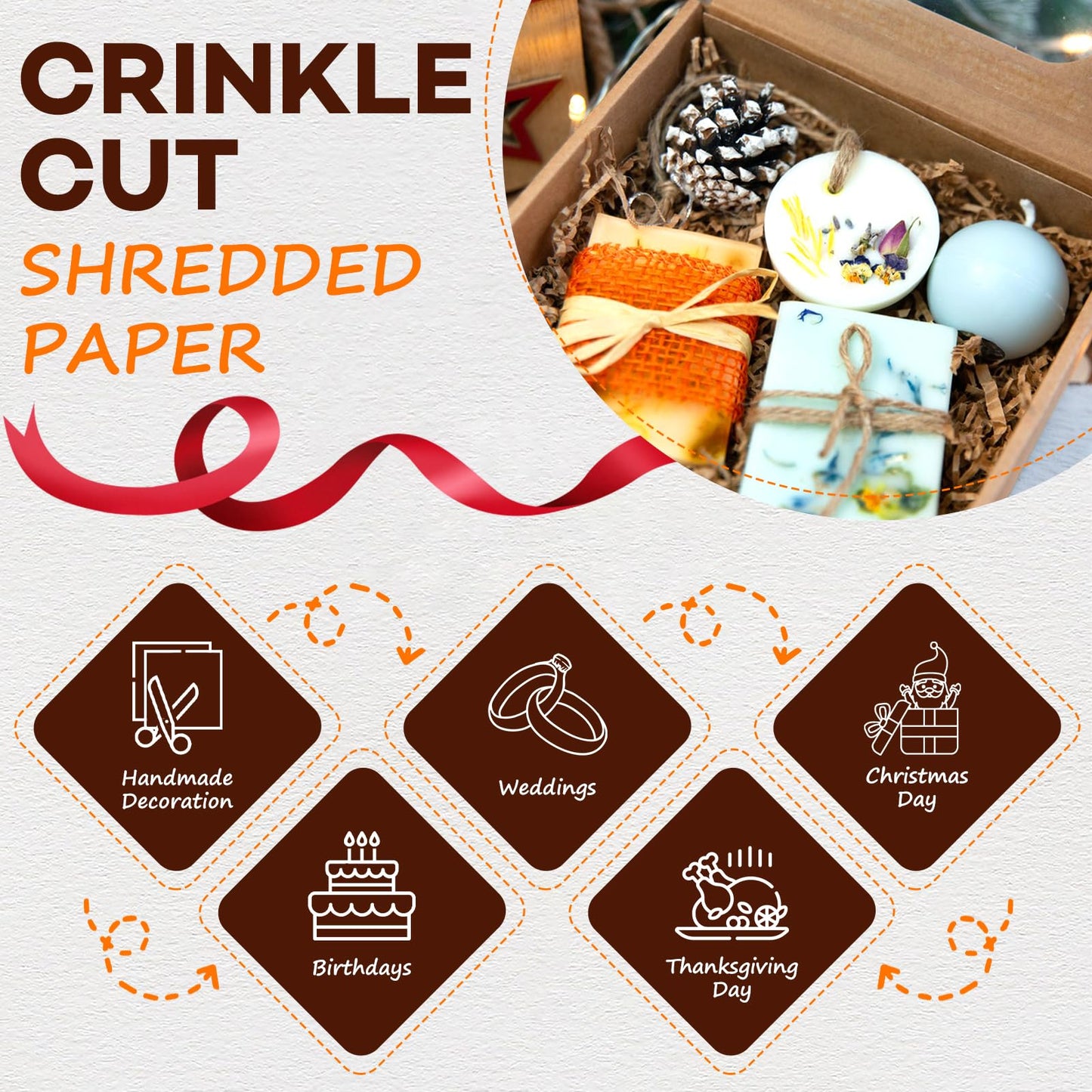 RowinsyDD 2LB Kraft Crinkle Paper Filler, Shredded Paper for Gift Baskets, Packing, Shipping & Lining Delicate Items