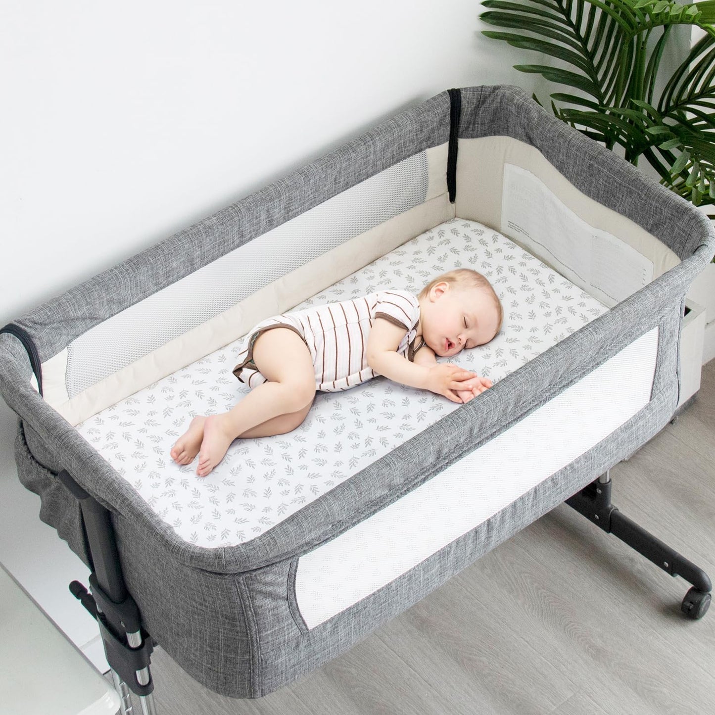 Bassinet Fitted Sheet(33" x 20"), 4 Pack for Most Bedside Sleeper Bassinet, Bassinet Sheets, Breathable & Soft Polyester, Grey Leaf