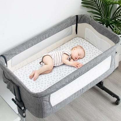 Bassinet Fitted Sheet(33" x 20"), 4 Pack for Most Bedside Sleeper Bassinet, Bassinet Sheets, Breathable & Soft Polyester, Grey Leaf