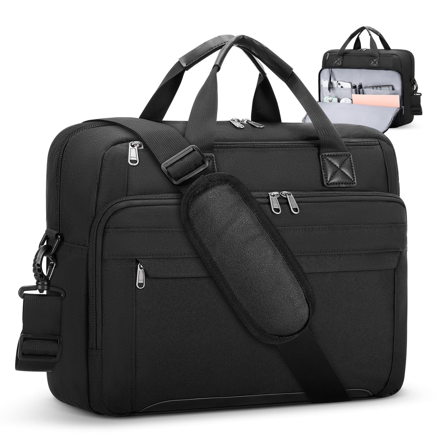 RAINSMORE Laptop Bag 15.6 Inch Briefcase Waterproof Large Computer Carrying Case Messenger Bag Shoulder Bags for Man Women Business/Office/Work/Travel, Black