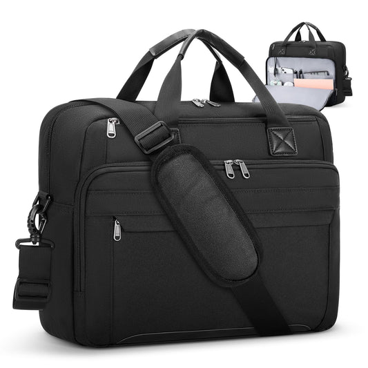 RAINSMORE Laptop Bag 15.6 Inch Briefcase Waterproof Large Computer Carrying Case Messenger Bag Shoulder Bags for Man Women Business/Office/Work/Travel, Black