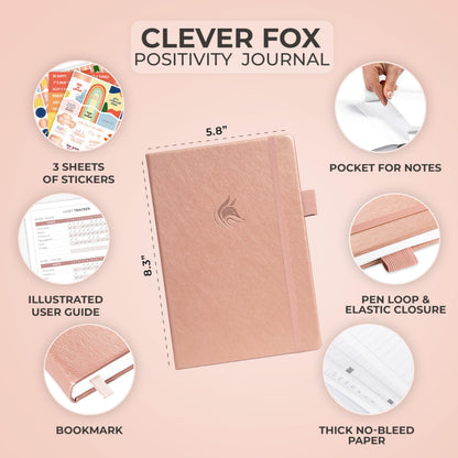 Clever Fox Positivity Journal - Daily Gratitude & Affirmation With Prompts - Motivational Mental Health for Women & Men With Habit Tracker - Lasts 6 Months, A5 Size (Rose Gold)
