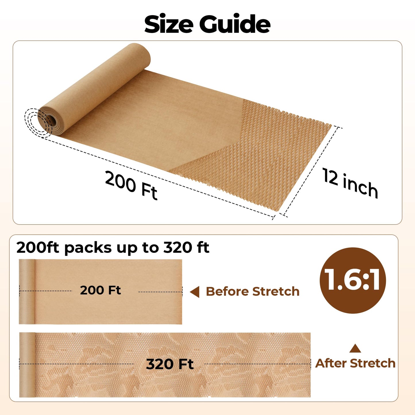 Tera Honeycomb Packing Paper Eco-friendly: 12"x200' Recyclable Cushioning Wrap for packaging Moving Supplies Shipping Boxes Gift Wrapping Paper Alternative to Bubble Wrap with 20 Fragile Sticker