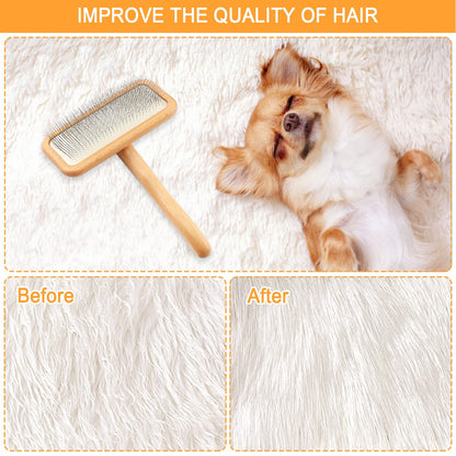 Carpet Rake-Sheepskin Wool Brush and Sheepskin Brush Cleaner Comb, More Suitable for Pile Carpets/Rugs, for Carding Fur, Restore Carpets Softness and Texture (Wood, 2PCS(Big+ Small)