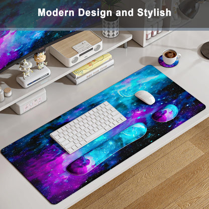4-in-1 Large Gaming Mouse Pad, Keyboard Wrist Rest Pad & Wrist Support Mouse pad Set, Ergonomic Mouse Pad, Extended Desk Pad Waterproof Desk Mat for Home Office Study - Nebula Galaxy