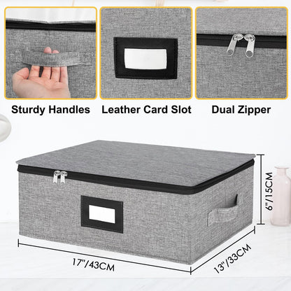 Coffee Mug Storage Box with Dividers, Durable China Storage Containers for Coffee Mugs, Tea Cups Storage Organizer with Lid, Handles, Label Window, Holds 12 Mugs, Hard Shell and Stackable