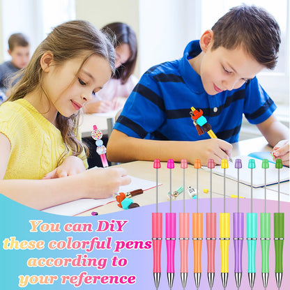 150 Pcs DIY Beadable Pens Kit, 50 Plastic Beadable Pens Bulk with 50 Refills & 50 Pen Bags, Beads Pen Black Ink Ballpoint DIY Crafting Pen for School Office Christmas Gifts