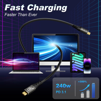 ZIKNYDO USB C Cable 10FT, USBC 3.2 20Gbps Data transfer, 240W Fast Charging Type C to Type C, 4K@144Hz / 60Hz, 8K@30Hz USB C Monitor Video Cable for Thunderbolt 4, MacBook Pro, iPad, Dell XPS, VR (3m)