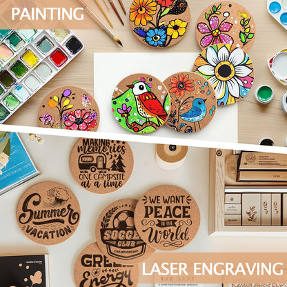 60 Pieces Cork Coasters for Drinks, GOH DODD Absorbent Blank Coasters for DIY Crafts Laser Engraving Sublimation Wood Burning Plants Painting Housewarming Gifts Wedding Education, Round, 4 Inch