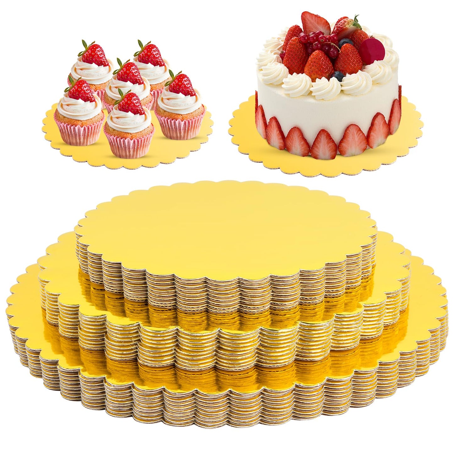 Worldity 30 Pcs Gold Cake Board, Sturdy Greaseproof Cake Circles Plate 8, 10, 12 Inch, Food-Graded Disposable Round Cardboard for Dessert Pizza Party Supplies Pizza Weddings Birthdays