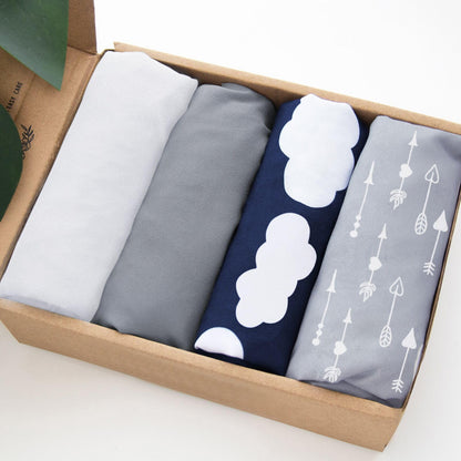 Bassinet Fitted Sheet(33" x 20"), 4 Pack for Most Bedside Sleeper Bassinet, Bassinet Sheets, Breathable & Soft Microfiber, Grey/Navy